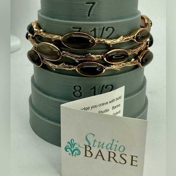 NWT Studio Barse Smoky Quartz Bangles – Set of 3 – Gold Tone – Size 8 - Picture 12 of 14